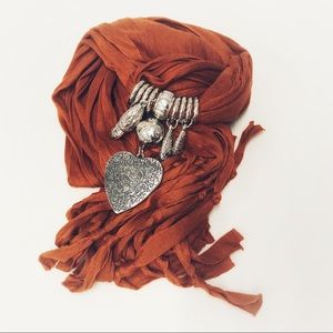 Jeweled Brown Fringe Scarf